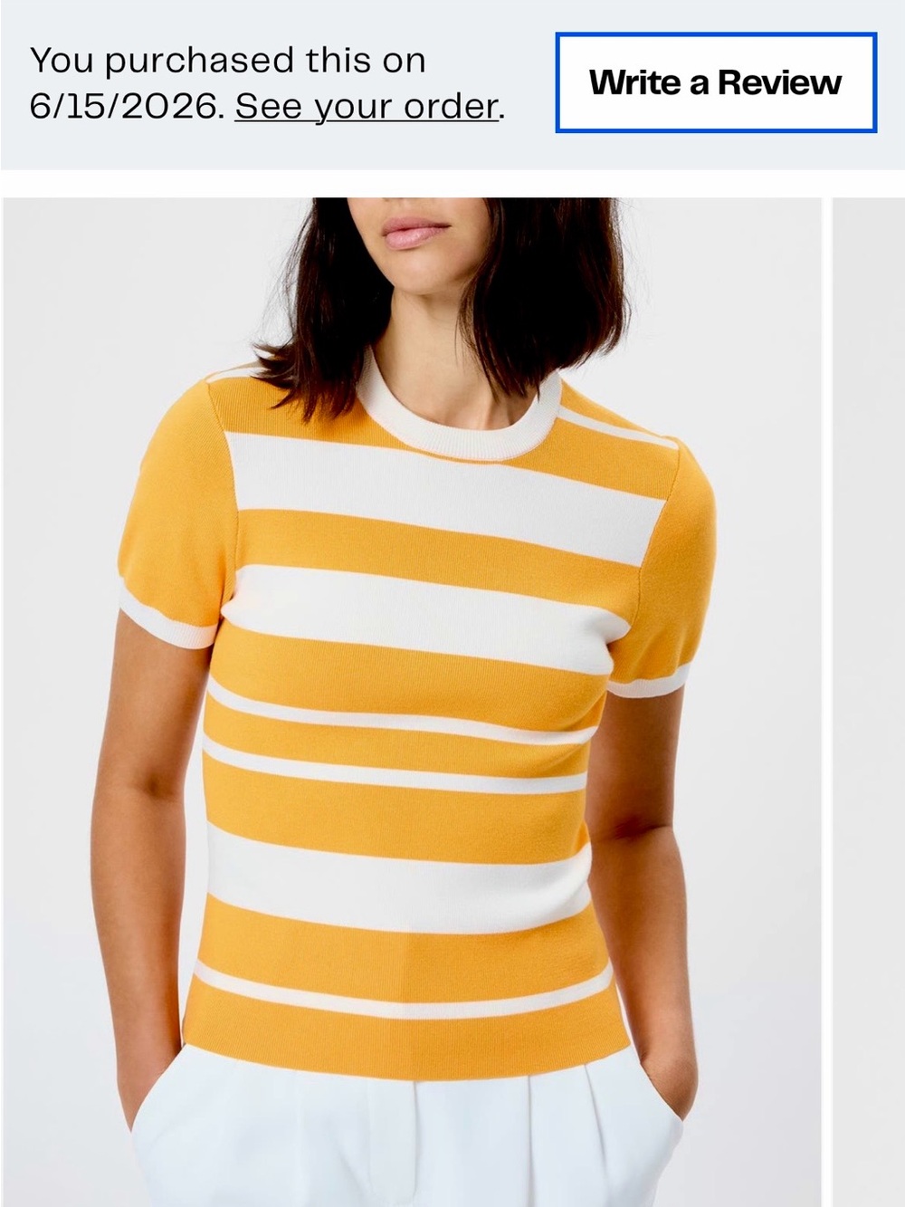 NWT French Connection Yellow and White Striped Short-Sleeve Knit Top.